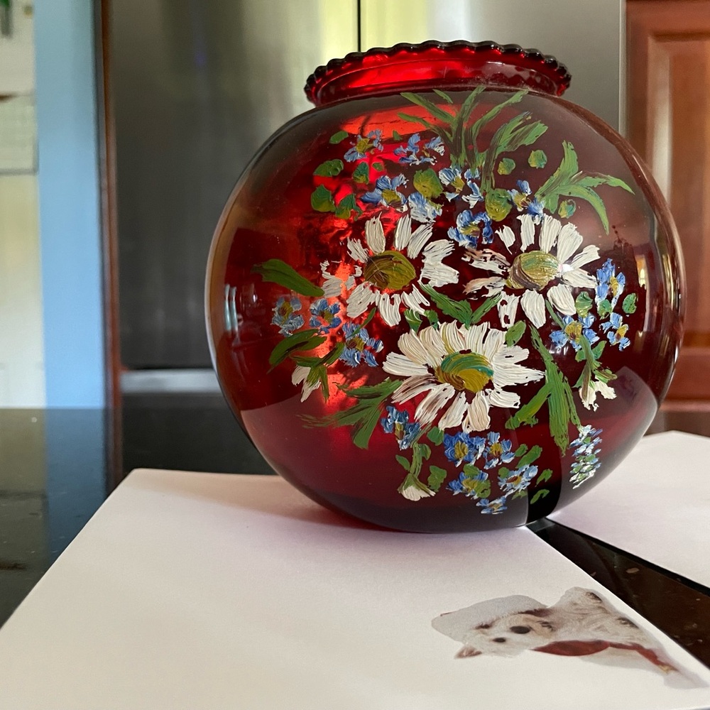 Hand-Painted Red Floral Glass Vase
